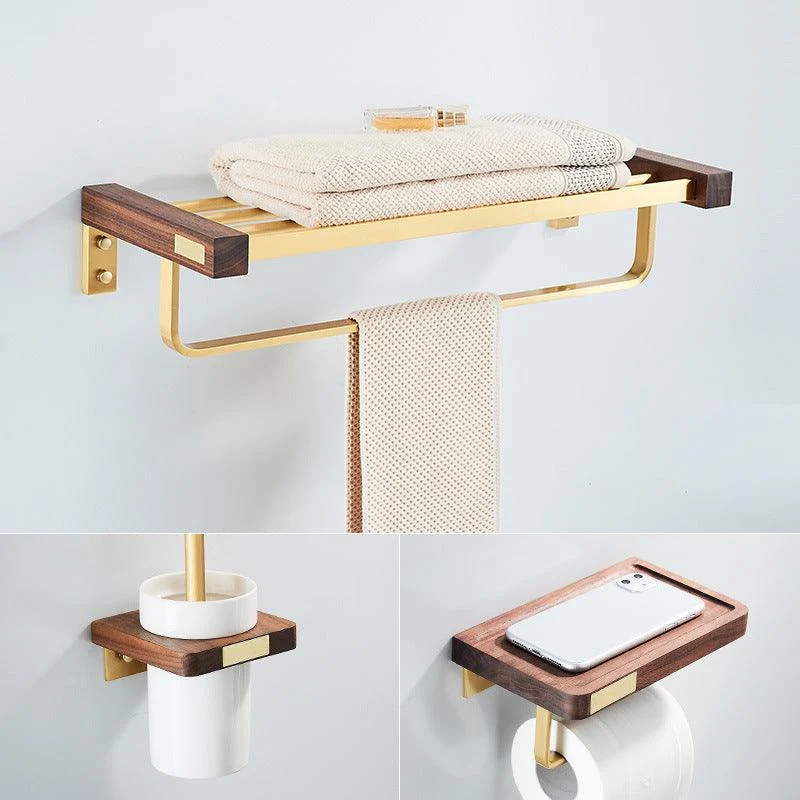 Wooden & Aluminum Bath Hardware Set Golden Bathroom Accessory Kit -Bathlova