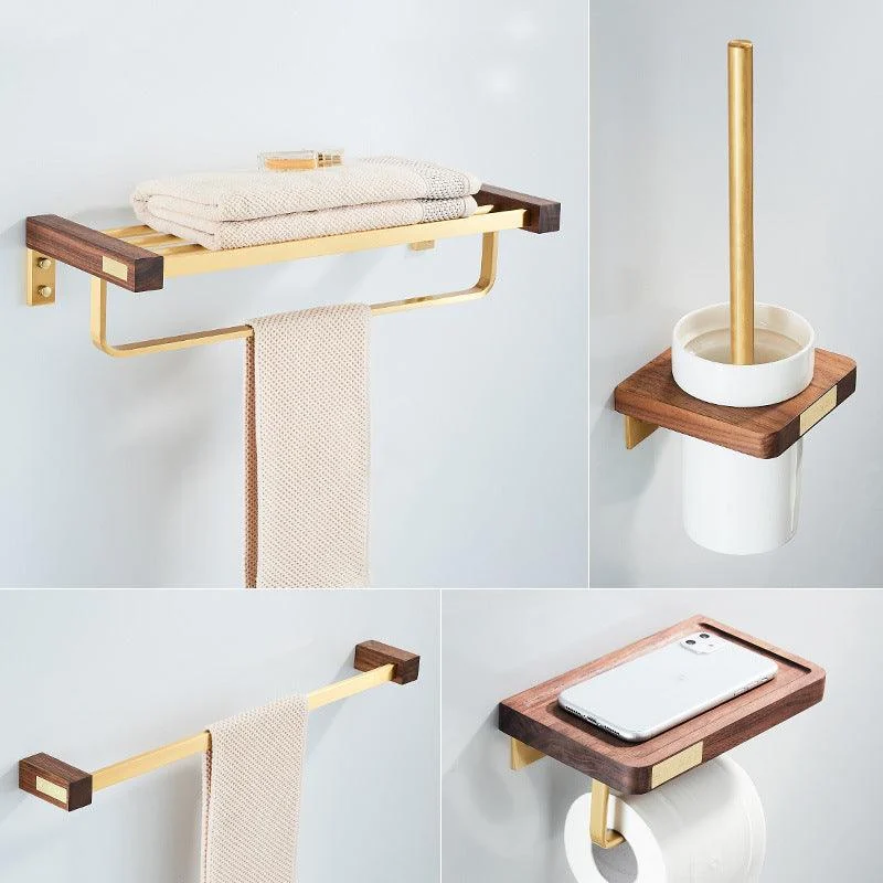 Wooden & Aluminum Bath Hardware Set Golden Bathroom Accessory Kit -Bathlova