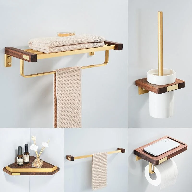 Wooden & Aluminum Bath Hardware Set Golden Bathroom Accessory Kit -Bathlova