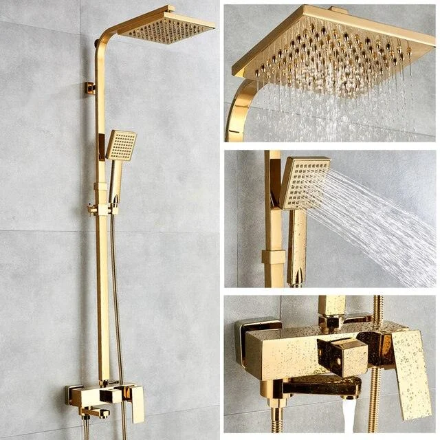 Golden Bathtub Taps 8 Brass Rainfall Bathroom Shower Mixer Tap Bathlova 1