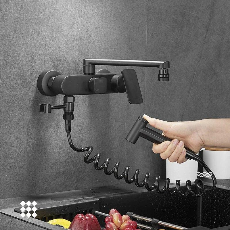 Matte Black Wall Mounted Tap Pull Down Cold Hot Water Kitchen Taps Bathlova 1