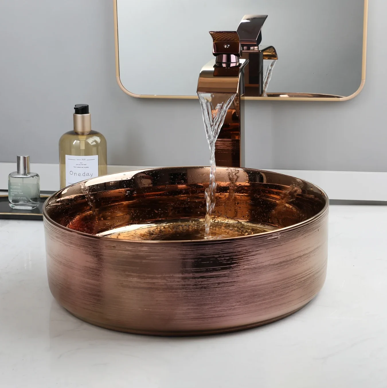 Rose Gold Round Vessel Sink With Faucet 5.webp