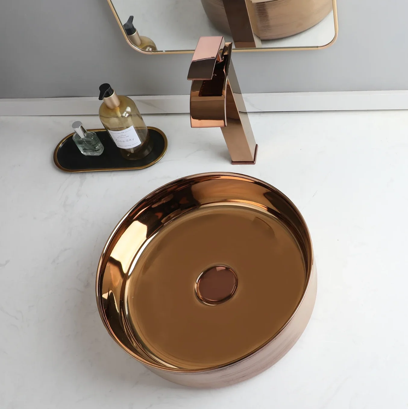 Rose Gold Round Vessel Sink With Faucet 6.webp