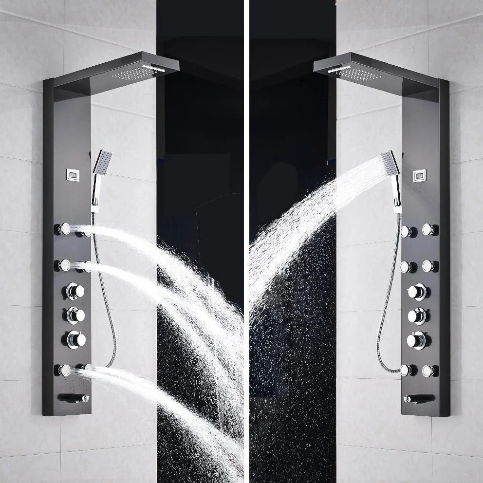 Stainless Steel Shower Panel And Jet Rain Shower With Thermostatic Mixer Faucet 3.webp